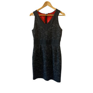 Black Alpaca & Wool Blend Tweed V Neck Fitted Lined Sleeveless Shift Dress 8
